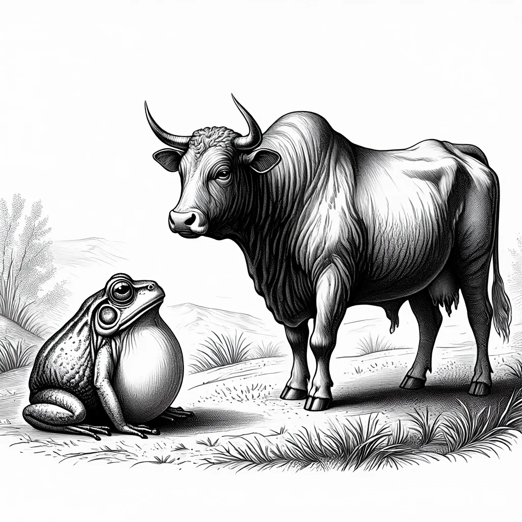 Illustration de La Grenouille qui veut se faire aussi grosse que le Boeuf