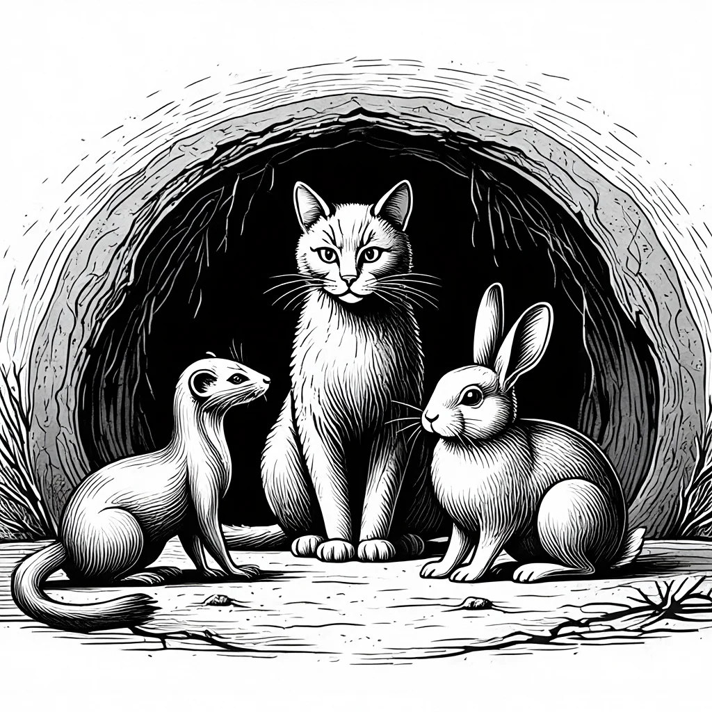 Illustration de Le Chat, la Belette et le petit Lapin