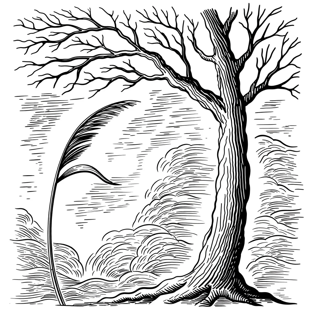 Illustration de Le Chêne et le Roseau