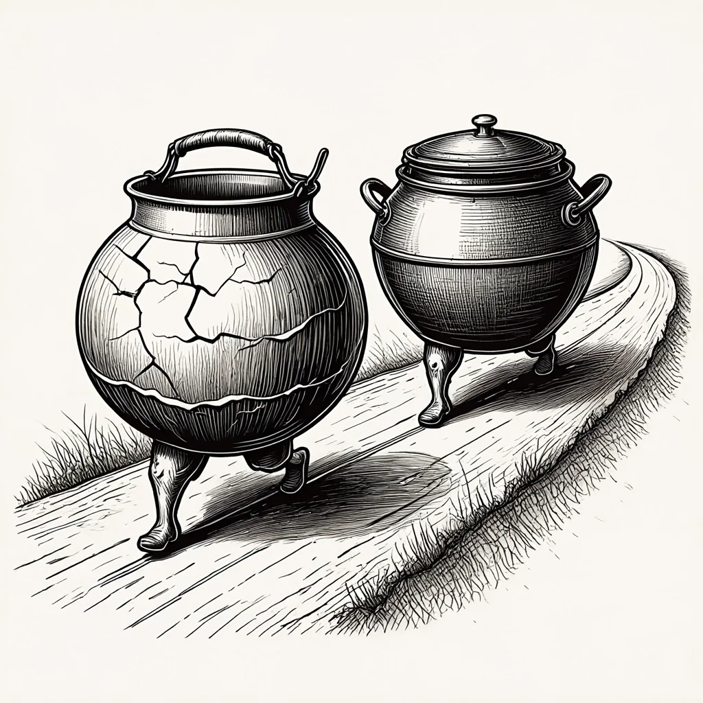 Illustration de Le Pot de terre et le Pot de fer