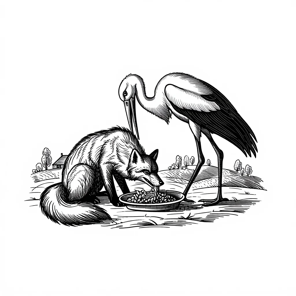 Illustration de Le Renard et la Cigogne
